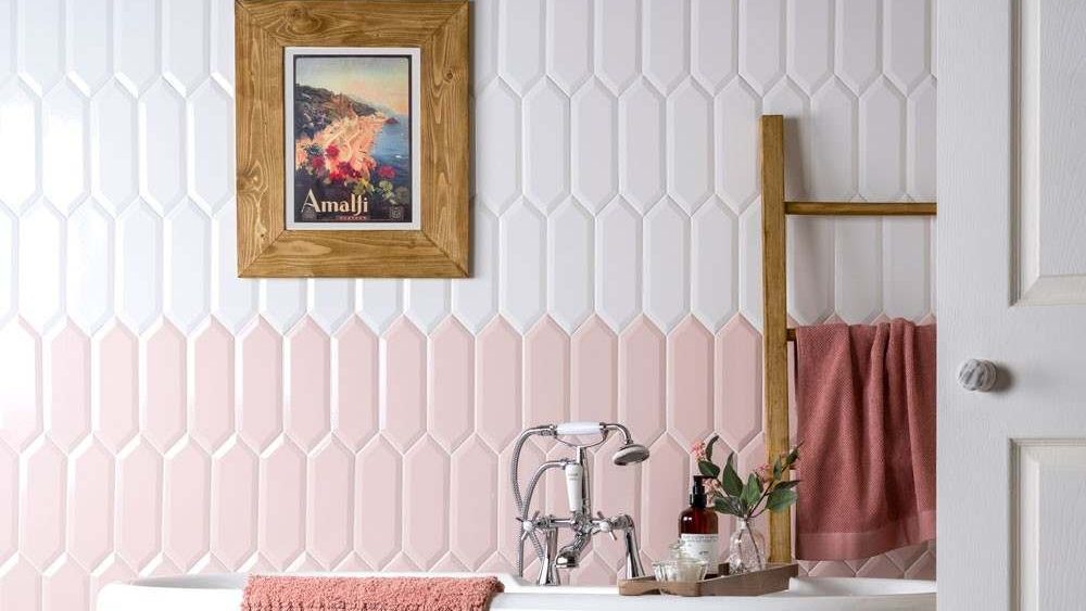 Peach and white bathroom