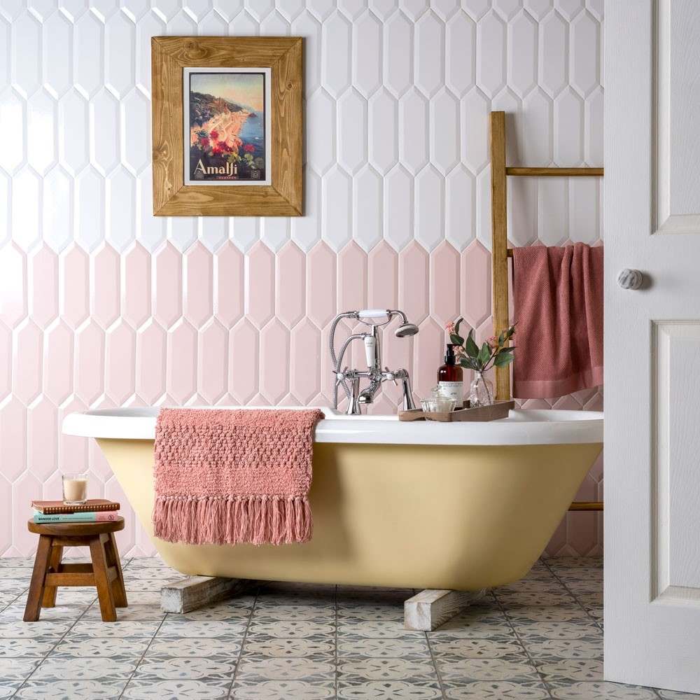 Peach and white bathroom