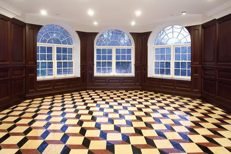 A creative flooring design with colourful marble blocks