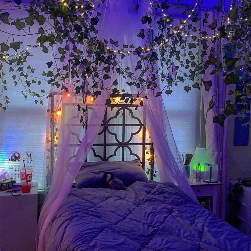 aesthetic room decor, canopy for bed with fairy lights
