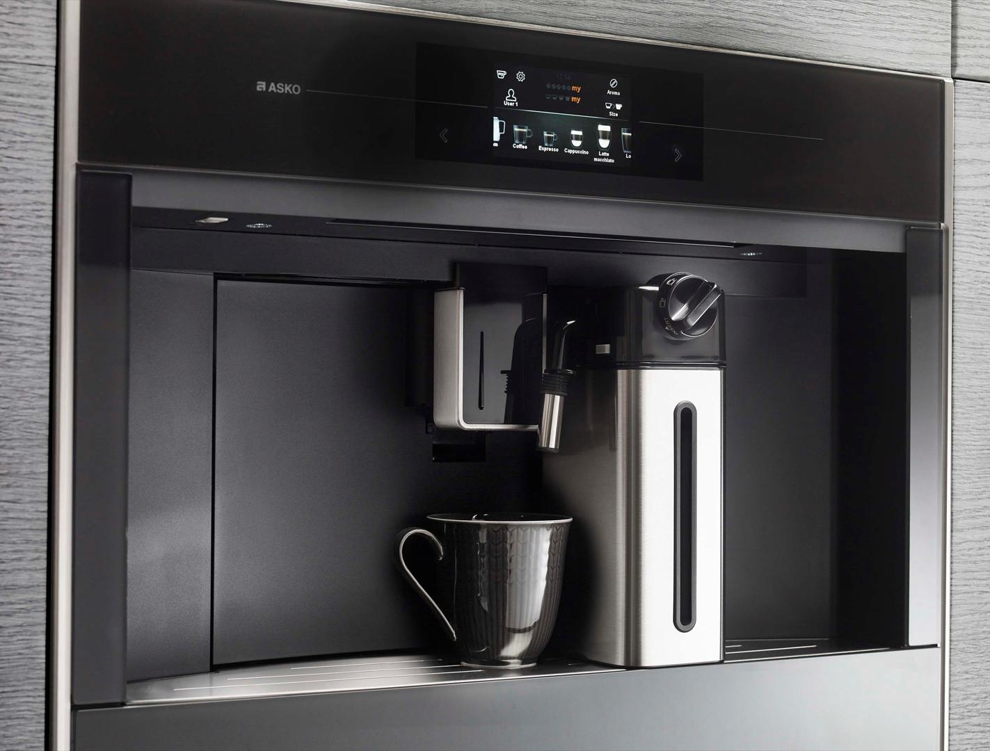 sofa black coffee machine by hafele with a cup