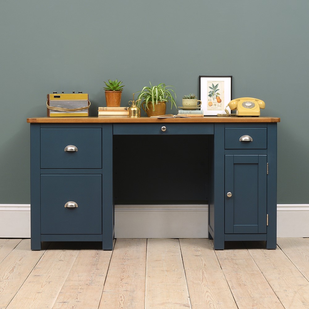 pedestal desk brings a modern charm to your space, console table design with drawers, wooden flooring