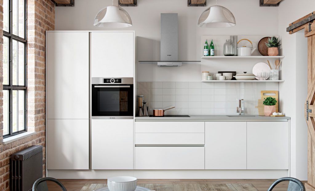 White modular kitchen setting