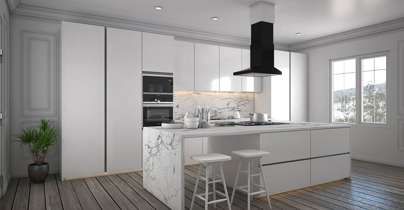 White modular kitchen setting