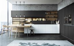 Black and white modular kitchen setting