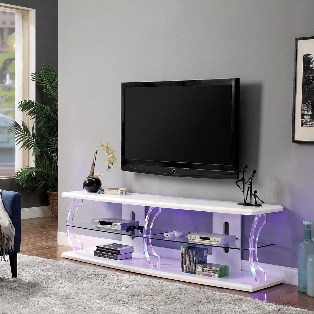 Tech-savvy minimal LED console table, placed in living room