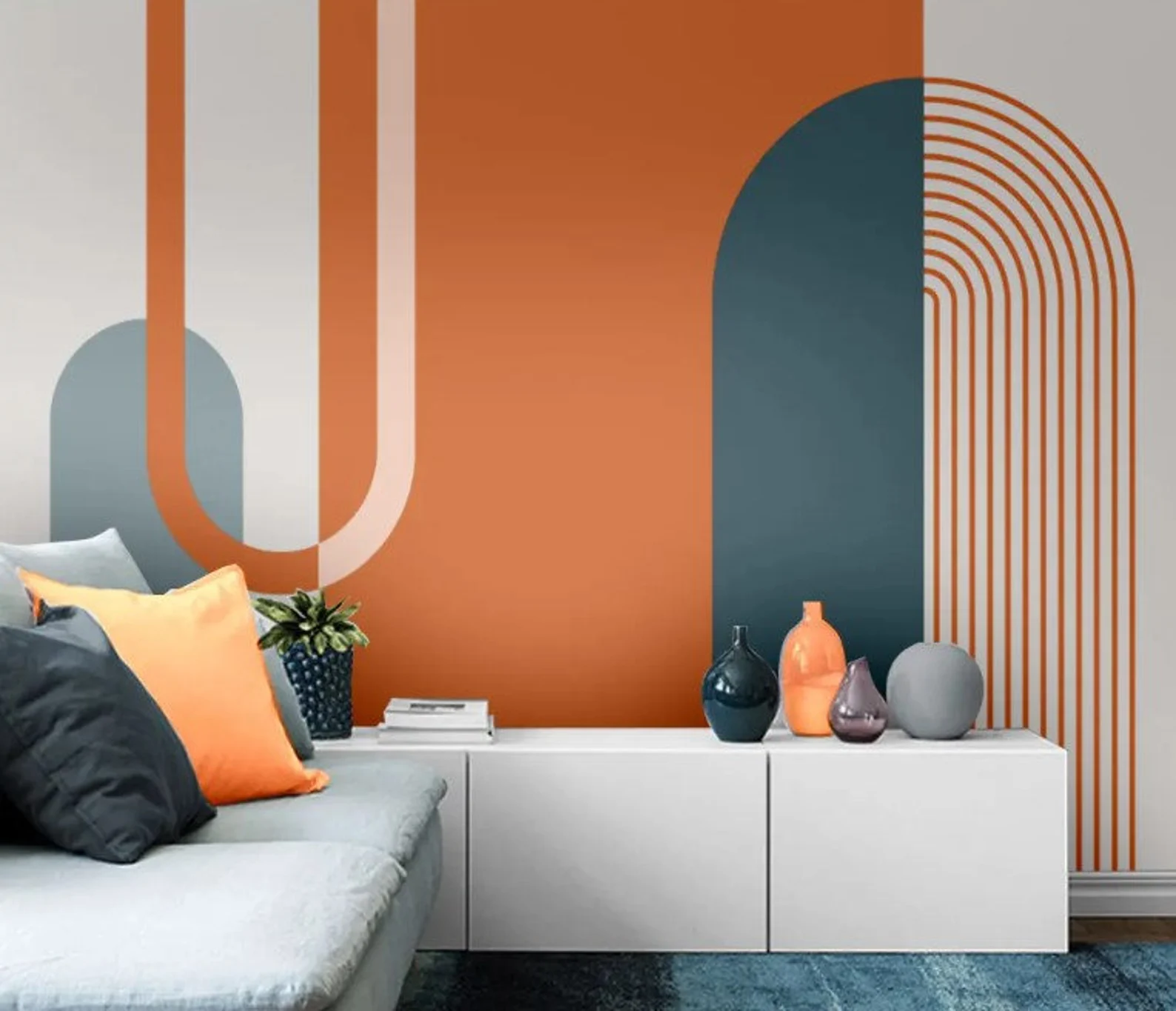 multi-colour wallpaper, quirky wall decor, bedroom wall