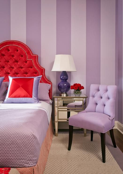 modern room decor, two colour combination, red-violet, bedroom
