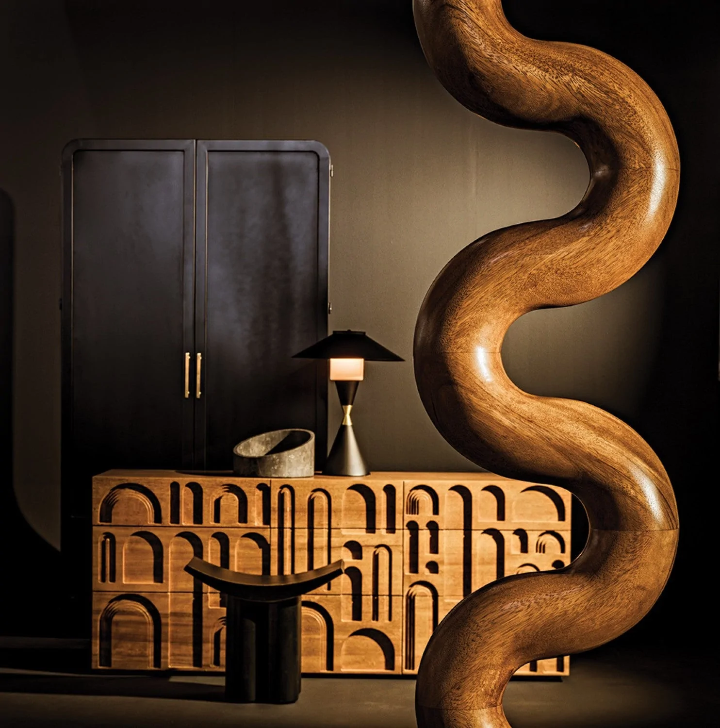 wooden sideboard, dark walnut finish, mid-century vibe to your modern decor