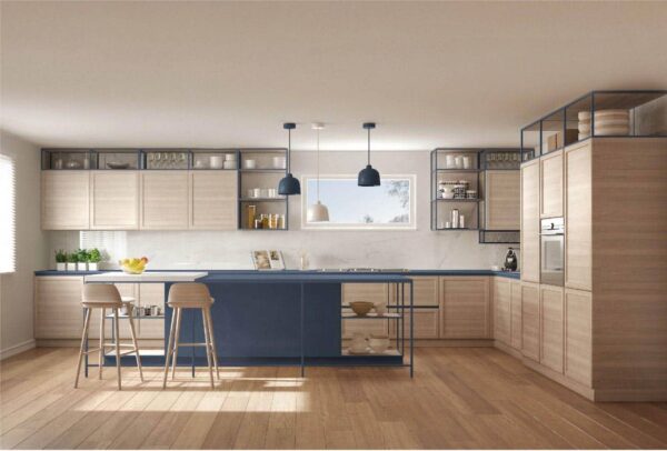 Saviesa SavvyCube to design modern kitchens, wardrobes, and beds, hanging lights, stools, wood flooring