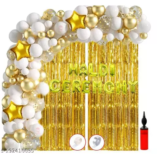 Gold foil balloon decor for low cost simple haldi decoration at home