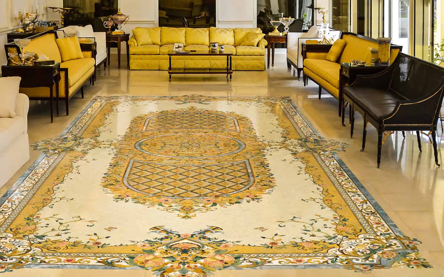An artistic carpet marble flooring