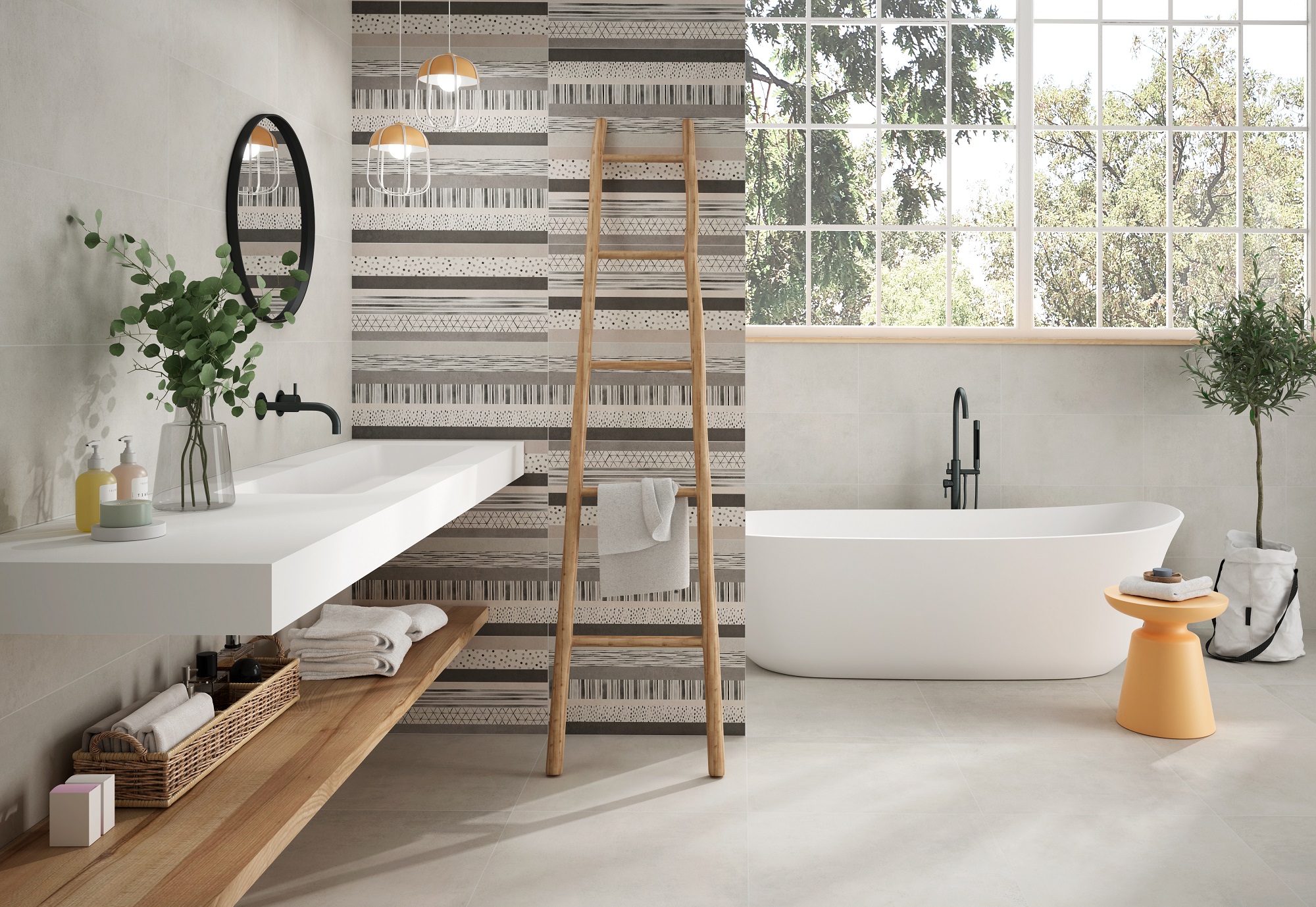 White themed washroom design with tiles