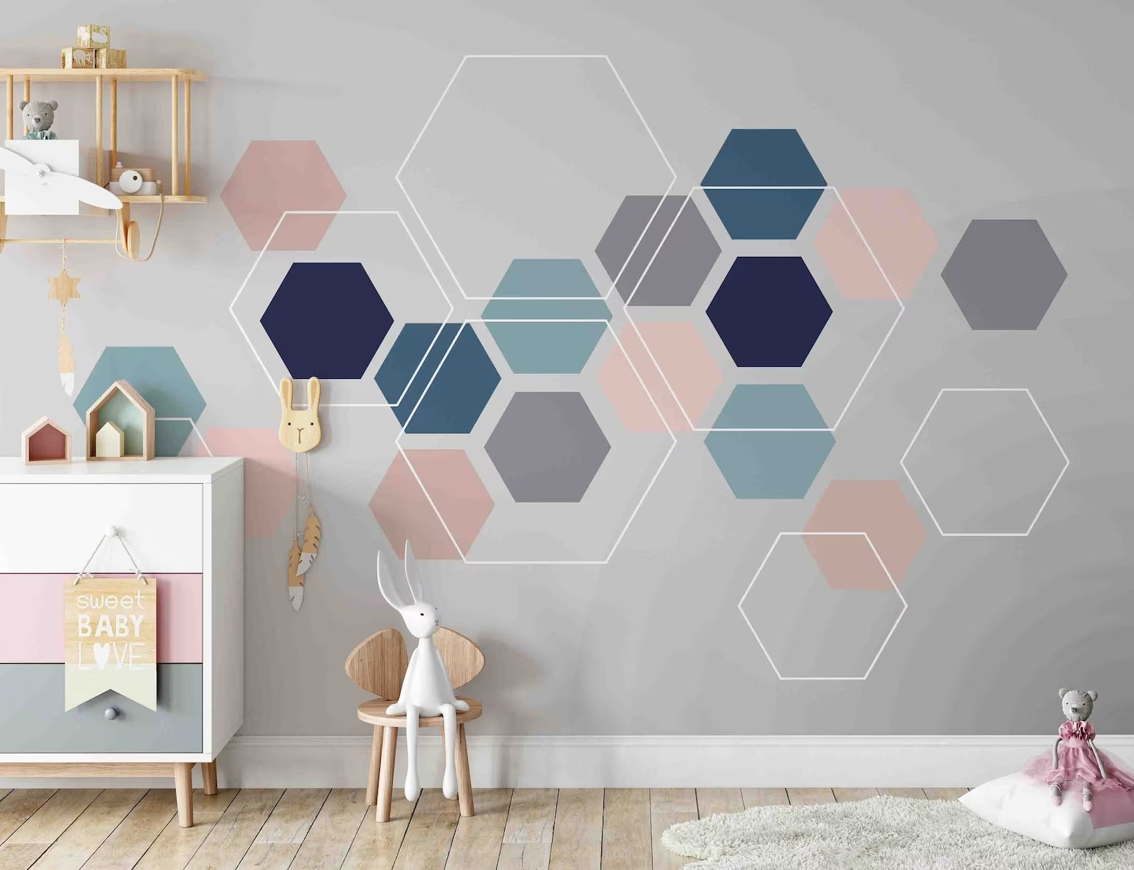 geometric shape prints on wallcovering, pastel colour prints, elegant design for your ،e