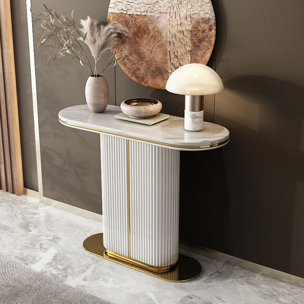 elegant and beautiful marble furniture piece, placed in living room entryway, table lamp on the top