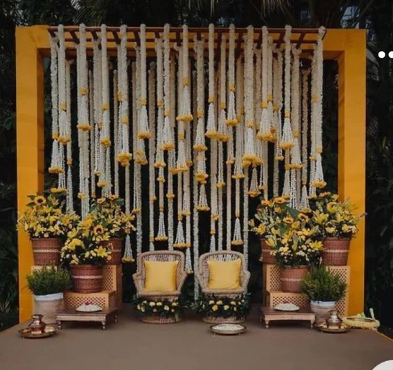Marigold hangings with lily buntings