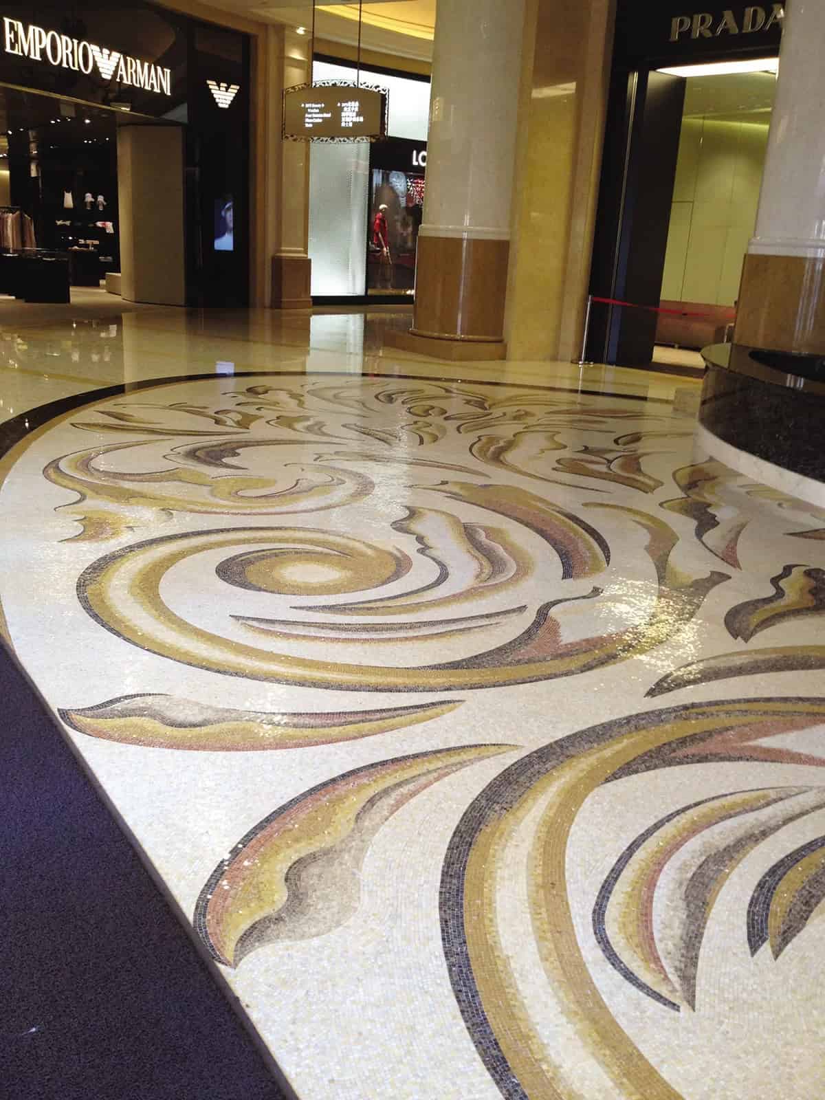 Spiral marble flooring in hall