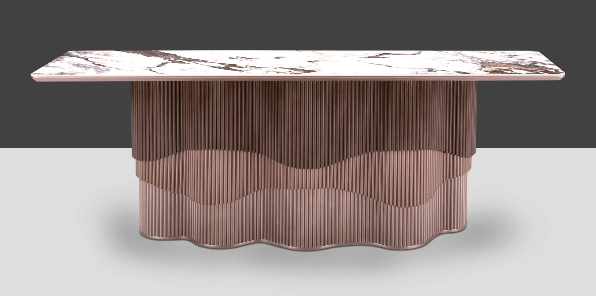 unique shaped and wooden crafted table, wave shaped table