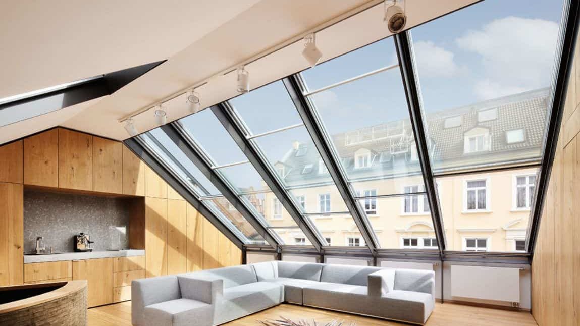 A classic skylight window with sofas