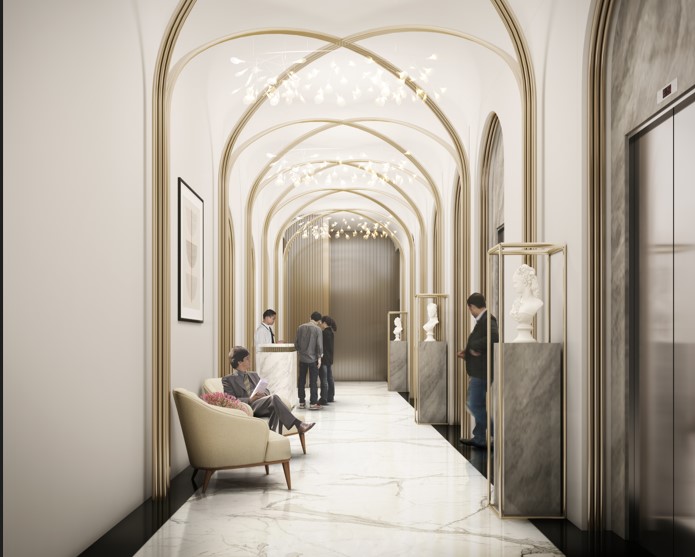 lobby with arched ceilings in white and golden colour