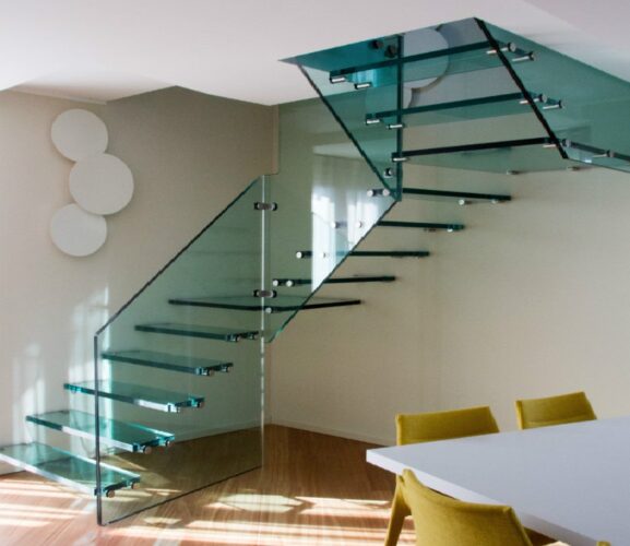 glass floating staircase