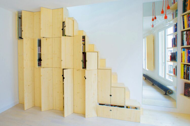 A glossy staircase with storage