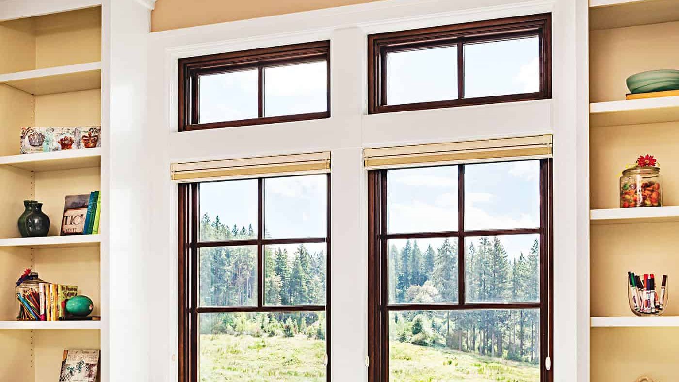 Brown Fibreglass frame in a living room, glass window design for home 