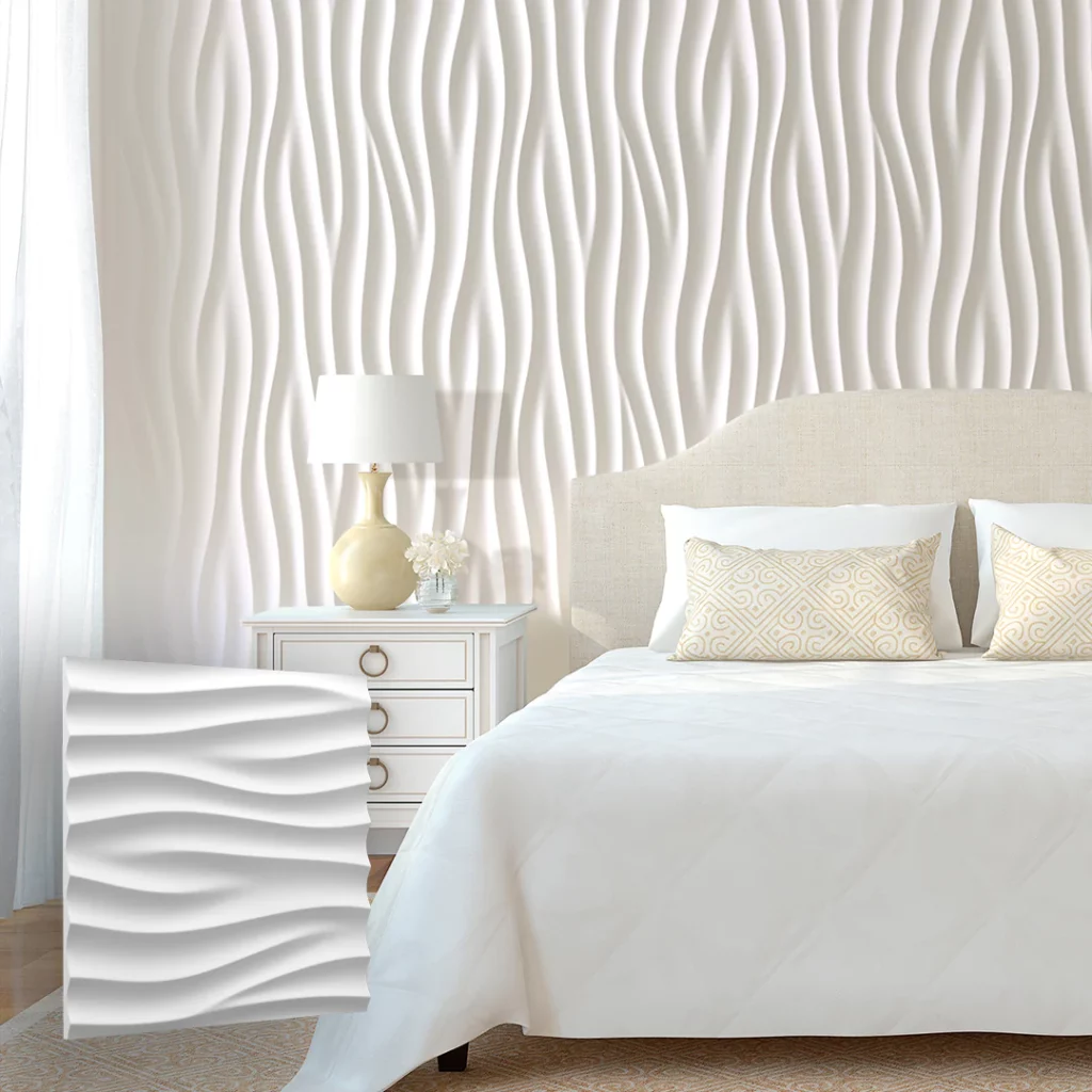 Wave pattern white wall panel for your bedroom