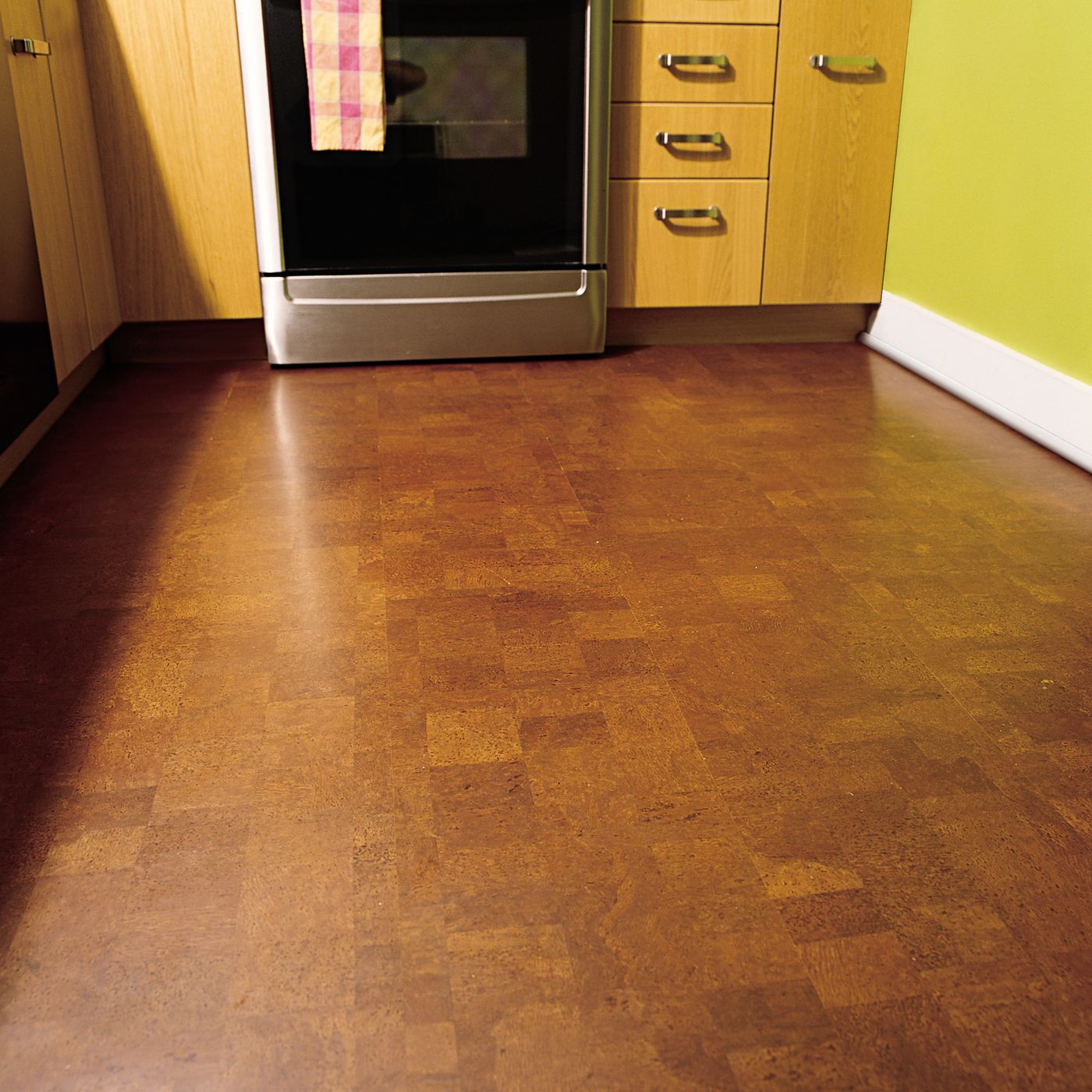 dark brown cork surface kitchen, cost effective types of flooring material