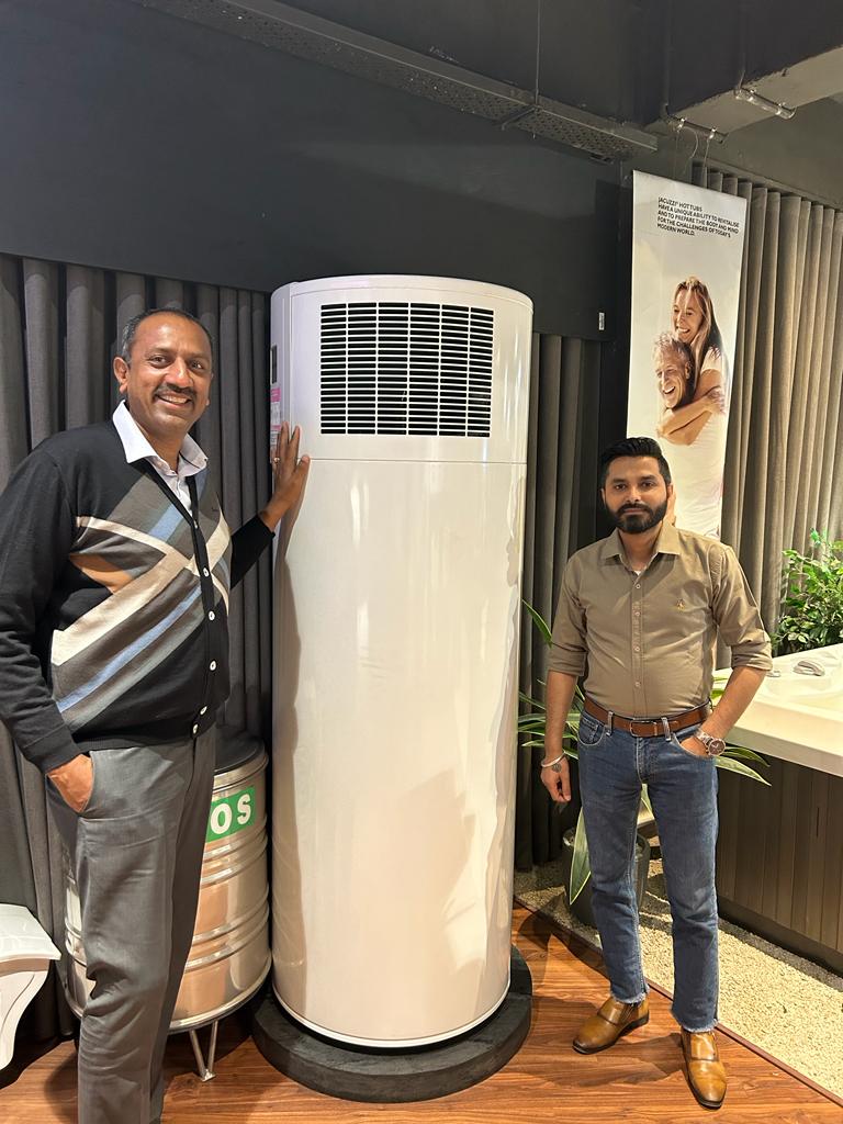 white heat pump in a showroom