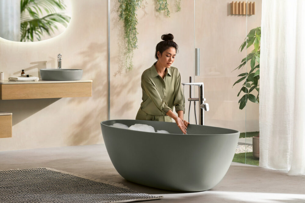 green bath tub in a modern space