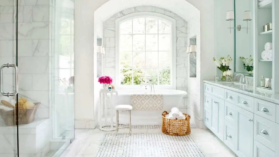bathroom ceiling design and flooring concept