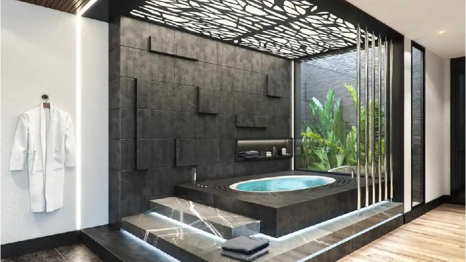 fancy bathroom ceiling design for the spa tub