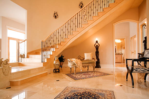 hall staircase design, decorative lighting, carpet, furniture