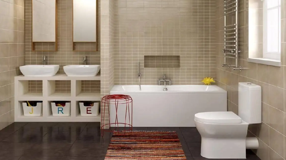 small bathroom with a beautiful floor and ceiling design