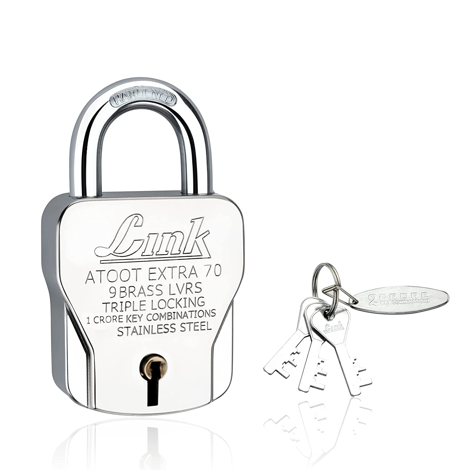 Link lock Atoot Extra 70 padlock, brass door lock with stainless steel body