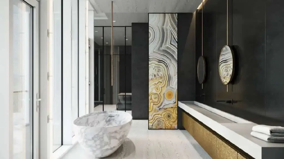 luxurious bathroom design with ceiling