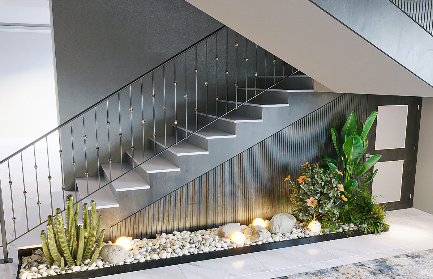 indoor plants, stairs, 