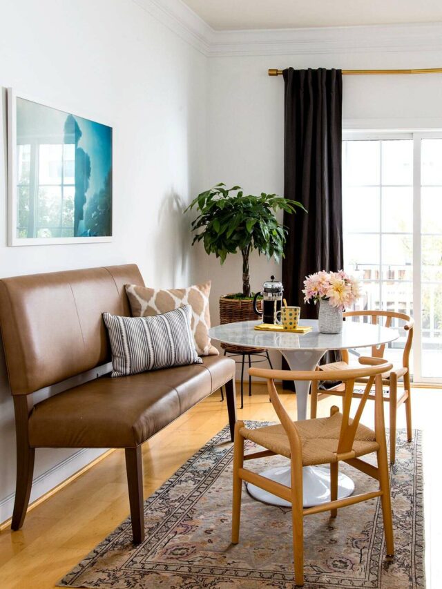 dining area bench woven chairs
