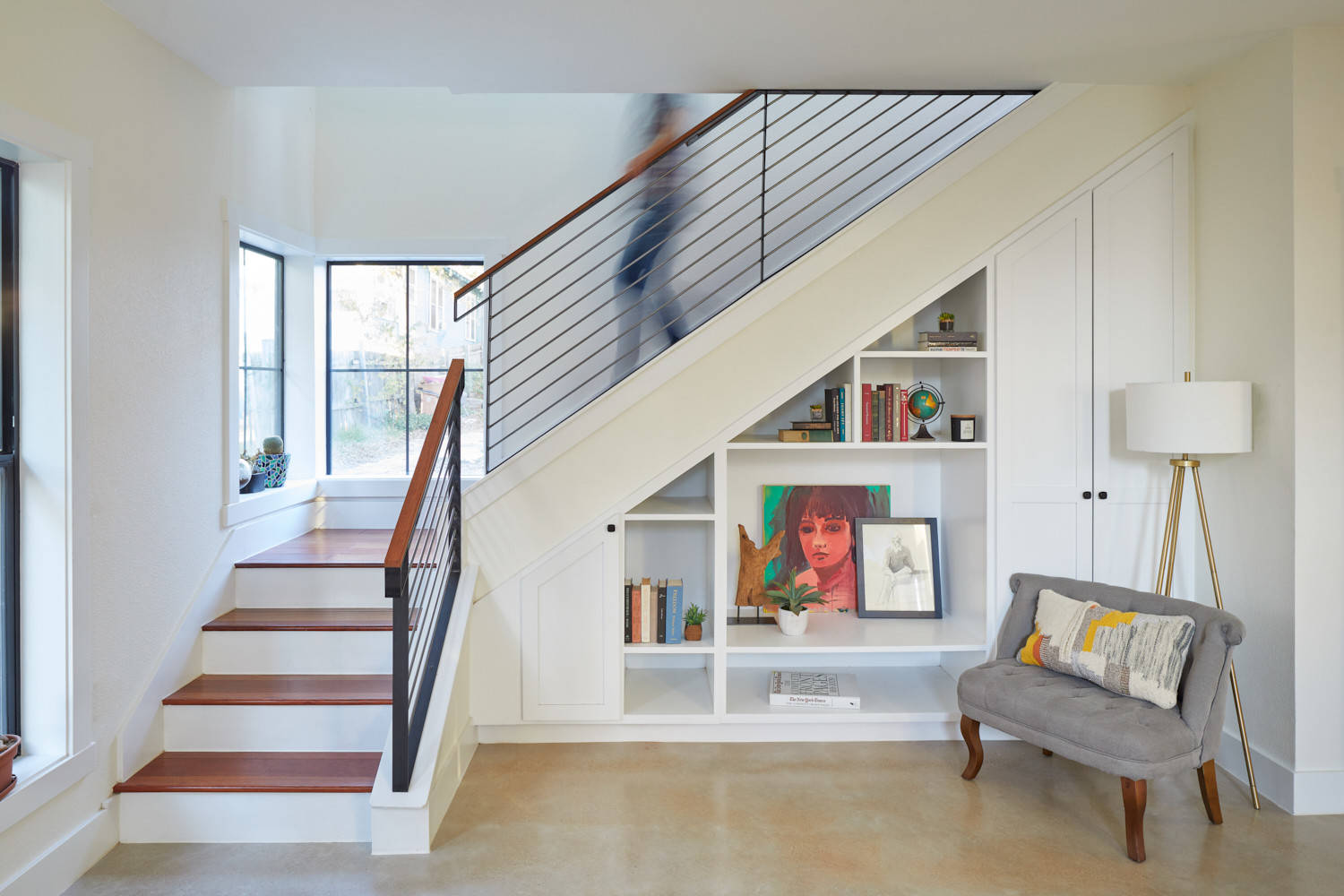 open loft staircase shelving ideas