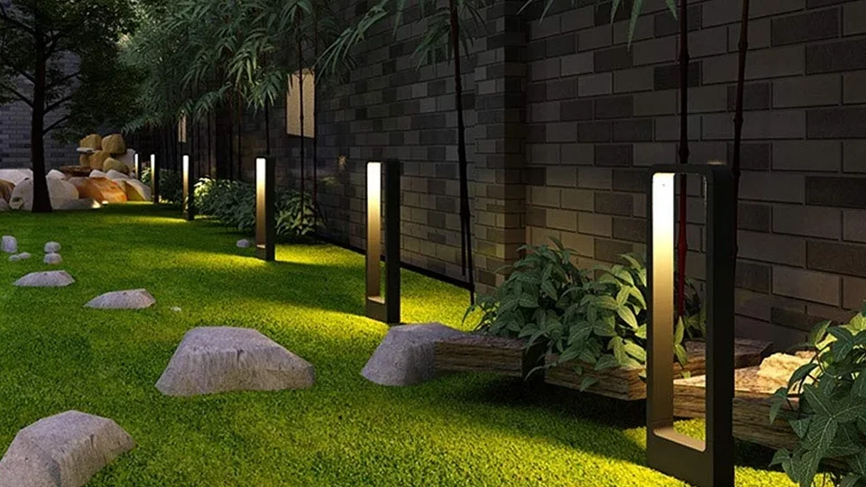 Garden with led light posts