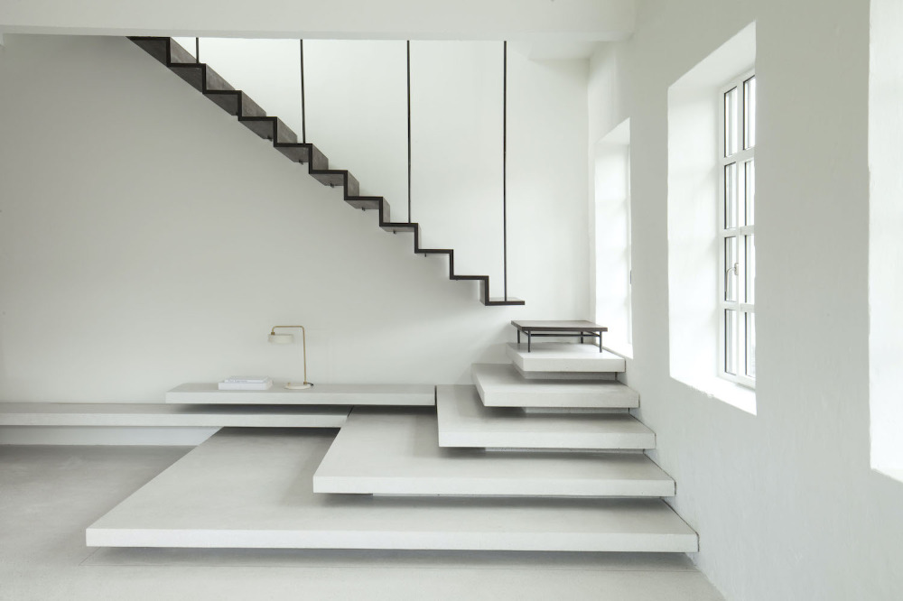 all white stairs, monochrome, minimal