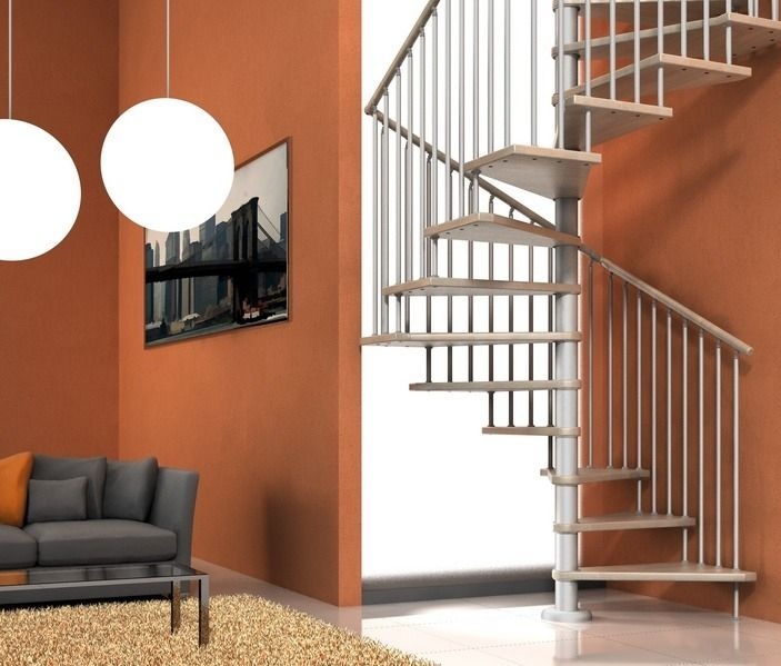 rectangle shaped stairs, hanging LED lights, sofa, carpet, wall art