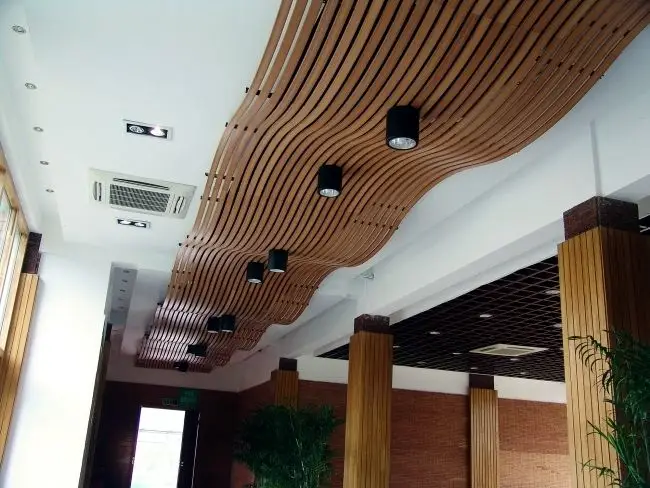 wooden ceiling with track lights