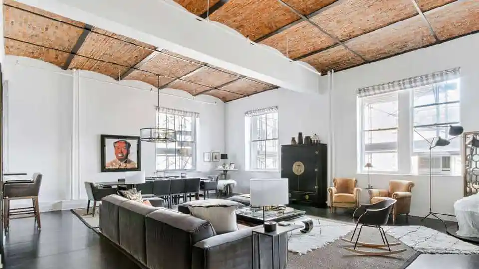 rustic looking false ceiling in a living room