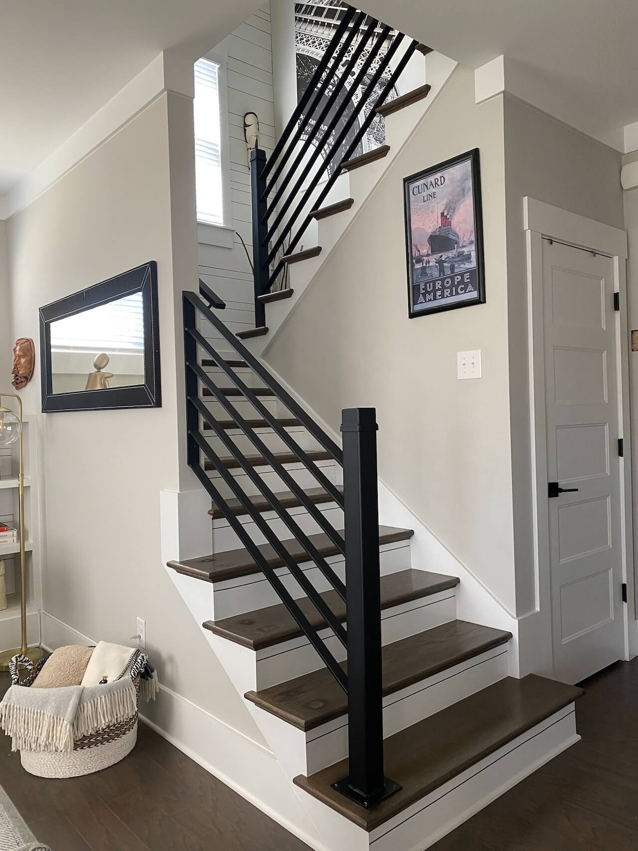 Bold grill railing design stairs featuring a sleek, modern design with strong horizontal lines