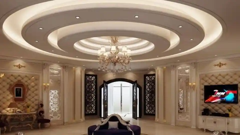 Gypsum ceiling in hotel lobby