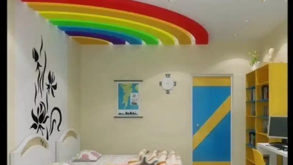 Colourful gypsum ceiling in a kids room