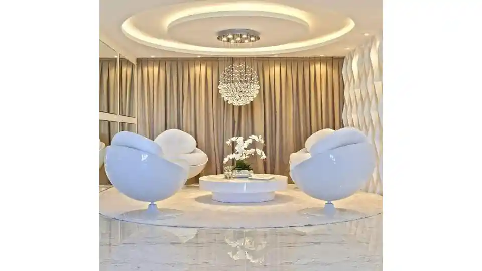 Luxe gypsum ceilings in a seating area