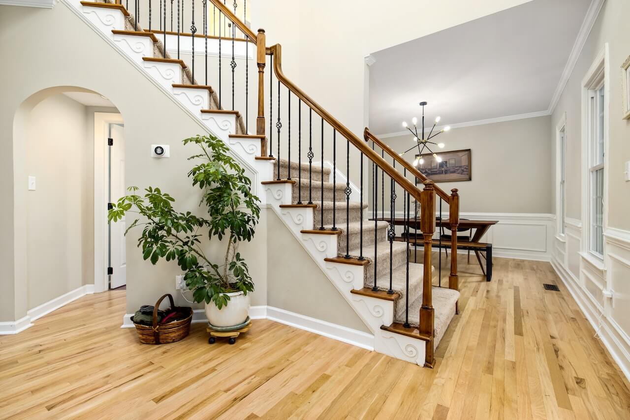 Modern railing with wooden handrails